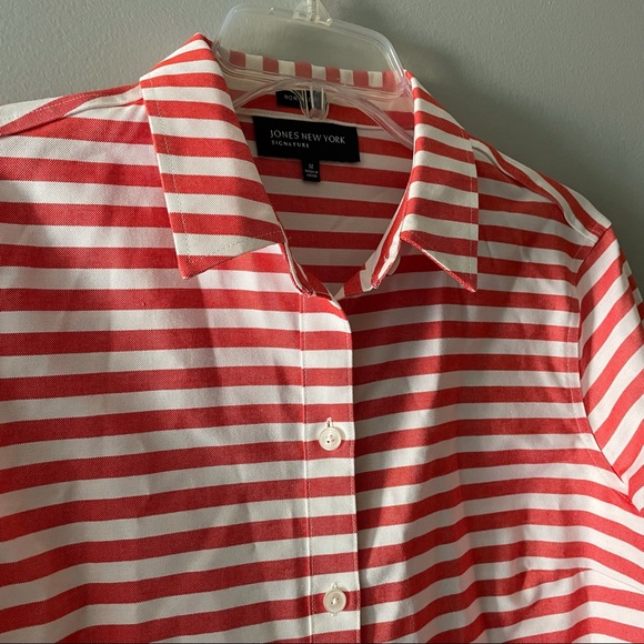 Red Stripe 3/4 Sleeve Button Down Shirt M - Picture 3 of 4